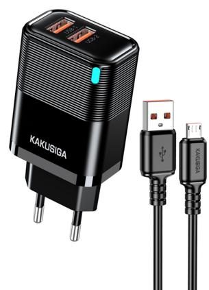 KAKUSIGA KSC-1684 Dual-Port Custom-Molded Charger Set with LED (EU) Lightning