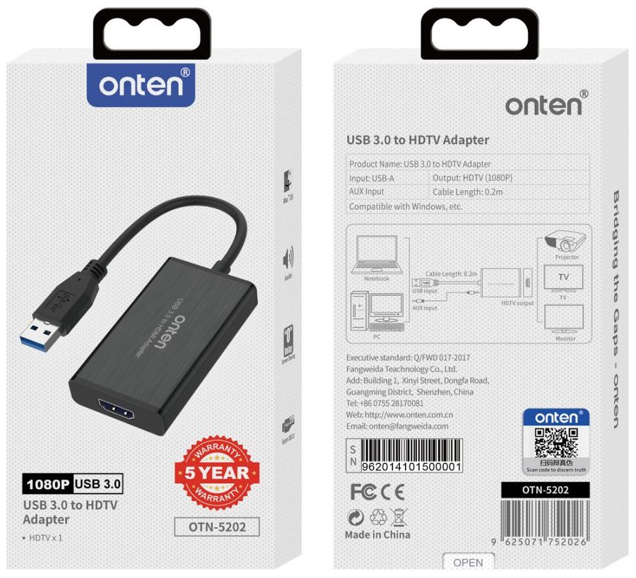 ONTEN OTN-5202 USB 3.0 to HDMI Video Adapter
