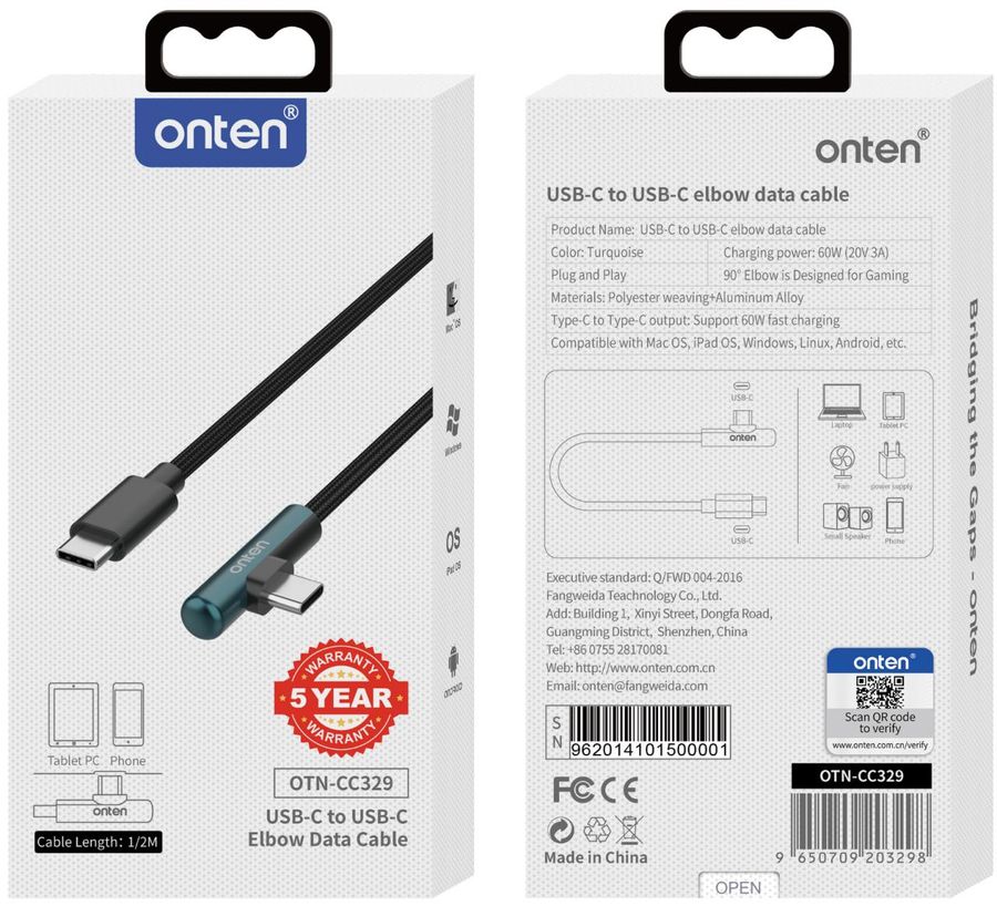 ONTEN OTN-CC329 USB-C to USB-C data cable /60W