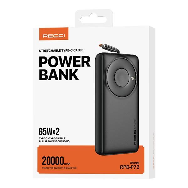 RECCI RPB-P72 65W Retractable Cable Power BANK 22.5W+PD 20W